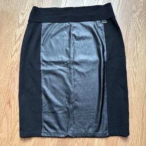 Calvin Klein Pencil Skirt Women's XL Faux Leather‎ Panel, Power Stretch, Slit
